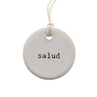 Salud Wine Bottle Tag Label Set 6 | Round Gift Hanger Bar Ceramic