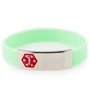 Child/Adult Diabetes Silicone-Stainless Slim Medical Bracelet (8" Adult, Mint)