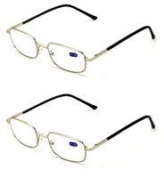 2 Pairs Rectangular Lightweight Reading Glasses - Simple Classic Slim Thin Reader (Silver, 2.00)