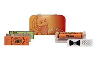 Rare Zig Zag Tin Box, Zig Zag Unbleached 1 1/4 Rolling Paper, Orange 1 1/4, Organic Hemp 1 1/4 Rolling Papers, 78MM Roller, with Hippie Butler Grinder Card- 6 Item Bundle