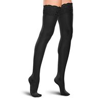Therafirm Women's Lace-Top Thigh High Stockings - 15-20mmHg Mild Compression Nylons (Black, XXL)
