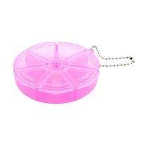 uxcell Round Shaped Medicine Pill 7 Slots Organizer Box Case Container Fuchsia