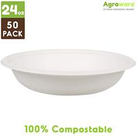 Agroware 100% Compostable 24 oz. Paper Bowls Heavy-Duty Quality Natural Disposable Bagasse, Eco-Friendly Biodegradable Made of Sugar Cane Fibers (50)