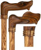 Left Palm Grip Walking Cane with Zebrano Wood Shaft and Wooden Collar