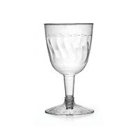 Fineline Settings 2206-CL, 5 Oz. 2-Piece Flairware Clear Plastic Wine Goblets, Red White Wine Disposable Catering Plastic Glasses (50)