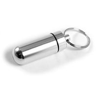Premium Home Quality Premium Aluminum Pill Fob - Box/Case Keychain with Airtight and Moisture Free Aluminum Chamber for Pills, Medication, Supplements, or Vitamins (2 inches x 1/2 inch, Silver)