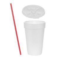 (500 Sets) 16 oz White Foam Cups with Lift'n'Lock Lids and Bonus Stirrers, Disposable Foam Drink Cups, to Go Coffee Cups, Insulated Foam Cups for Hot/Cold Drinks by Tezzorio