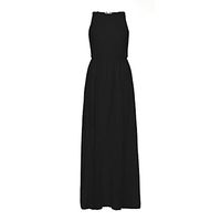 Danhjin Women Sleeveless Summer Casual Dresses Beach Cover Up Plain Pleated Tank Dress Cotton S-XL Black