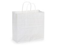 Pack Of 25, Solid Joey White Kraft Paper Bags 10 X 5 X 10" w/Edge Tops & Sturdy Paper Twisted Handles