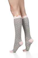 Vim & VIGR Women's 20-30 mmHg Compression Socks: Petite Dots - Heather Grey & Pink (Cotton) (Large)