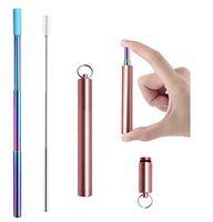 Reusable Collapsible Stainless Steel Straws- Rose Gold- Portable Telescopic Metal Drinking Straw w/Silicone Tip, Cleaning Brush & Travel Case - BPAFree FDA Approved Adjustable Reusable Foldable Straw