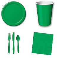 St Patrick's Day Emerald Green Disposable Party Supplies Set (196 Pcs) | Irish Themed 6.7" Plates, 8.7" Plates, Cups, Beverage Napkins, Luncheon Napkins & Knife Spoon & Fork Cutlery