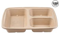 [100 Pack] 36oz 3 Compartment Compostable Food Storage Container - Biodegradable, Sugarcane, Plant Fiber, Heavy Duty, Microwavable, Tree Free, Ecofriendly, Lunch Trays, Meal Prep, Bento (36 Ounce)