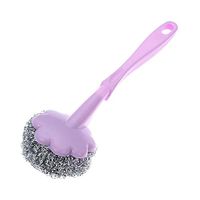 Genenic New Household Flexible Durable Long Handle Steel Wire Ball Cleaning Brush Kitchen Hanging(Purple)