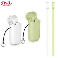 Doboli Collapsible Reusable Straws Drinking Silicone Foldable Straw with Case 2 Pack White/Green