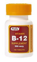 RUGBY B-12 500MCG TAB CYANOCOBALAMIN-500 MCG Pink 100 Tablets UPC 005363551015