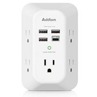 USB Wall Charger Surge Protector 5 Outlet Extender with 4 USB Charging Ports ( 1 USB C Outlet) 3 Sided 1800J Power Strip Multi Plug Outlets Wall Adapter Spaced for Home Travel Office ETL Listed