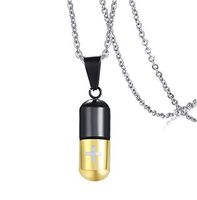 Stainless Steel Pill Capsule Cross Necklace Tube Urn Keepsake Cremation Ashes Memorial Pendant 22 Inch, Silver Black (Black Gold)