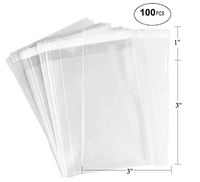 100 Pcs Clear Flat Cello/Cellophane Bags Good for Candies, Cookies, Bakery Goods, Soap, Other Goodie Treats (3" x 3" (76.2 x 76.2mm))