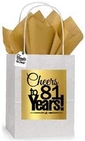 81st Cheers Birthday/Anniversary White and Gold Themed Small Party Favor Gift Bags Tags -12pack