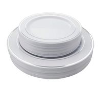 7.5in. Silver Reflective Line Design Premium Plastic Wedding Plates (40 Pack) China-Like Plastic Plates