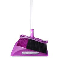 Broom and Dustpan Extra Long Handle Multi-Function Broom and Dustpan Stainless Steel Rod Soft Brush Magic Broom Set Used for Room Toilet Hotel (Color : Purple)