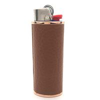 Lucklybestseller Metal Brown Leather Lighter Case Cover Holder for BIC Full Size Lighter Type J6