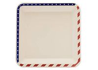 [100 COUNT] 9.5" inches American Flag Contemporary Bagasse Eco Disposable Plates Natural Sugarcane Fibers Compostable Environmental Friendly Paper Plastic Alternative 100% by-product (Red/White/Blue)