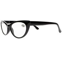 Women Fashion Black Tortoise Slim Cat Eye Spring Hinges Reading Glasses (Black, 2.00)
