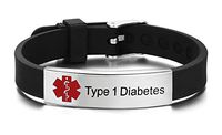JF.JEWELRY Type 1 Diabetes Medical Alert ID Bracelet with Silicone Band Stainless Steel Tag Bracelets Adjustable