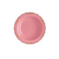 60 Pcs Disposable Plastic Bowls | Victorian Design Premium Disposable Bowls | 5 oz. Bowl Pink & Gold China Like Plastic Bowls For Parties & Weddings