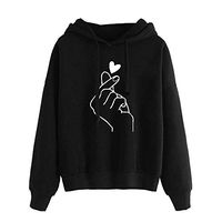 HNTDG Womens Solid Color Long Sleeve Print Hoodie Sweatshirt Jumper Hooded Pullover Tops Blouse Black