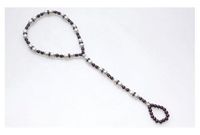 Burgundy, White & Crystal Magnetic Stretch Foot Jewelry (8.5")