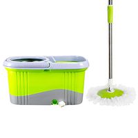 Saim Spin Mop Bucket Stainless Steel Deluxe 360 Spinning Mop Bucket Floor Cleaning System with Wringer and Caster Wheels No Feet Pedal, Green