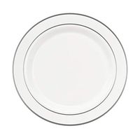 Party Essentials 40-Count Hard Plastic 9" Divine Dinnerware Disposable Lunch/Dinner Plates, White with Silver Band