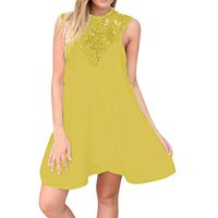 LISTHA Womens Chiffon Mini Dresses Lace Solid Sleeveless Dress Casual Swing Short