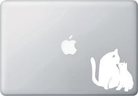 Cat Mom and Baby Kitten Kiss - Design 2 - Laptop Decal - Copyright Yadda-Yadda Design Co. (4" w x 4" h) (White)