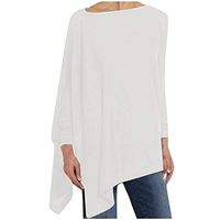 Women's Casual Crewneck Long Sleeve Oversized Sweatshirts Pullover Tunic Tops Loose Split T Shirt Blouses Side Cutout White
