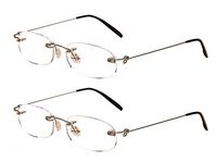 SOOLALA 2 Pairs Unisex Designer Lightweight Rimless Quality Readers Thin Reading Glasses, 2.0x