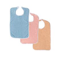 3 Terry Adult Bib with Hook and Loop Closure (Blue, Pink, Peach)