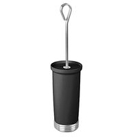 mDesign Compact Freestanding Plastic Toilet Bowl Brush and Holder for Bathroom Storage, Decorative Steel Handle and Base, Non-Skid - Sturdy, Deep Cleaning - Black/Chrome