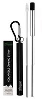 Collapsible Straw Reusable Stainless Steel Straw in Metal case - Travel Portable Retractable Drinking Telescopic Straws with Keychain, Cleaning brush and Silicone tip (Black, 1 pack)