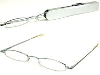 I-Mag Mini Metal Spring Hinge Reading Glasses with Slide Open Hard Case (Silver, 2.50)