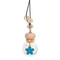 iTimo Car Rearview Mirror Hanging Perfume Empty Glass Bottle, with Metal Flower and Gold Decorative Beads, for Essential Oils Diffuser