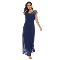 ⚡HebeTop⚡ Women's Retro Lace Vintage Short Sleeve Slim Ruched Wedding Maxi Dress Navy