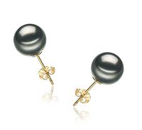 Black 9-10mm AA Quality Tahitian Cultured Pearl Earring Pair For Women - 14K White Gold Post
