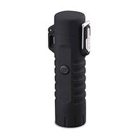 USB Rechargeable Double Arc Lighter with LED Flashlight Butane Free Windproof Camping Travel Lighter, Camouflage (Black)