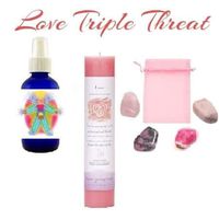 Love Triple Threat Meditation kit - Love Mist - Love Candle - 4 Love Stones (Rose Quartz, Rhodonite, Pink Agate and morganite)