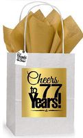 77th Cheers Birthday/Anniversary White and Gold Themed Small Party Favor Gift Bags Tags -12pack