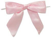 Pack Of 12, 5" Solid Pink Pre-Tied Satin Gift Bows W/6" Twist Ties 1-1/2" Ribbon